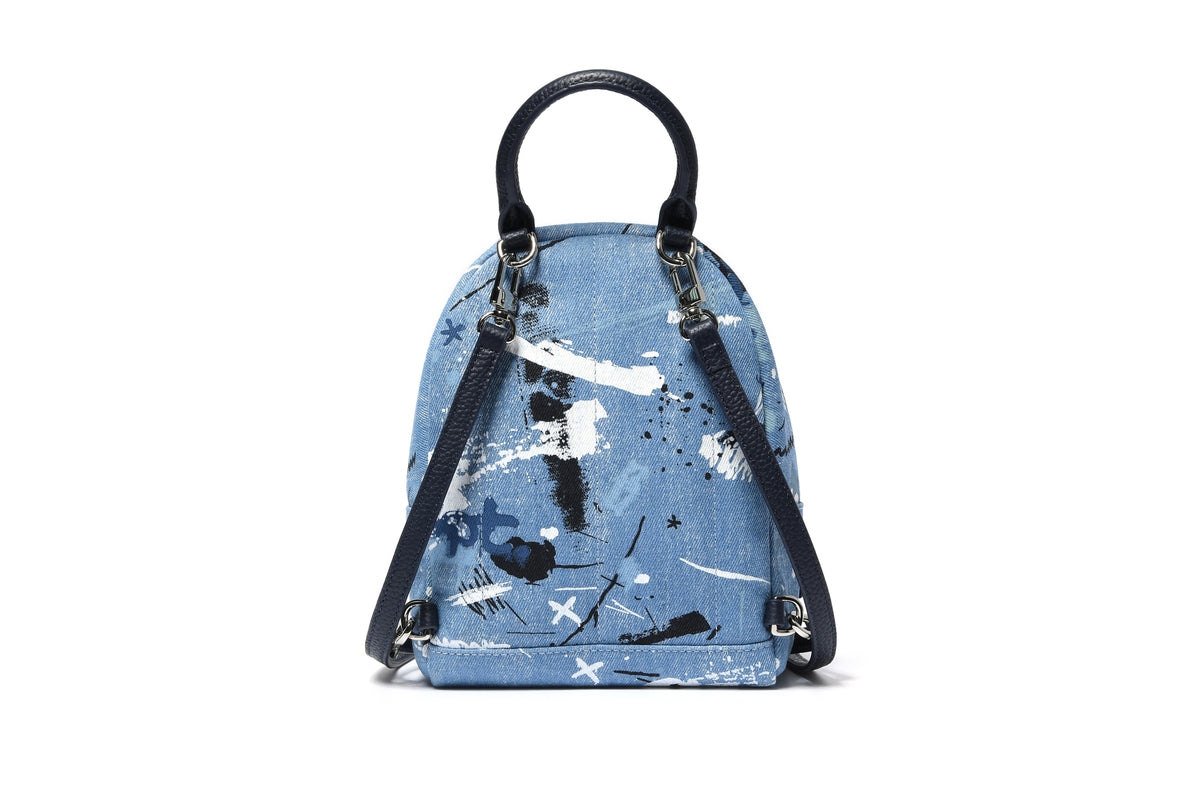 Logo Graphic Washed Denim Mini Backpack