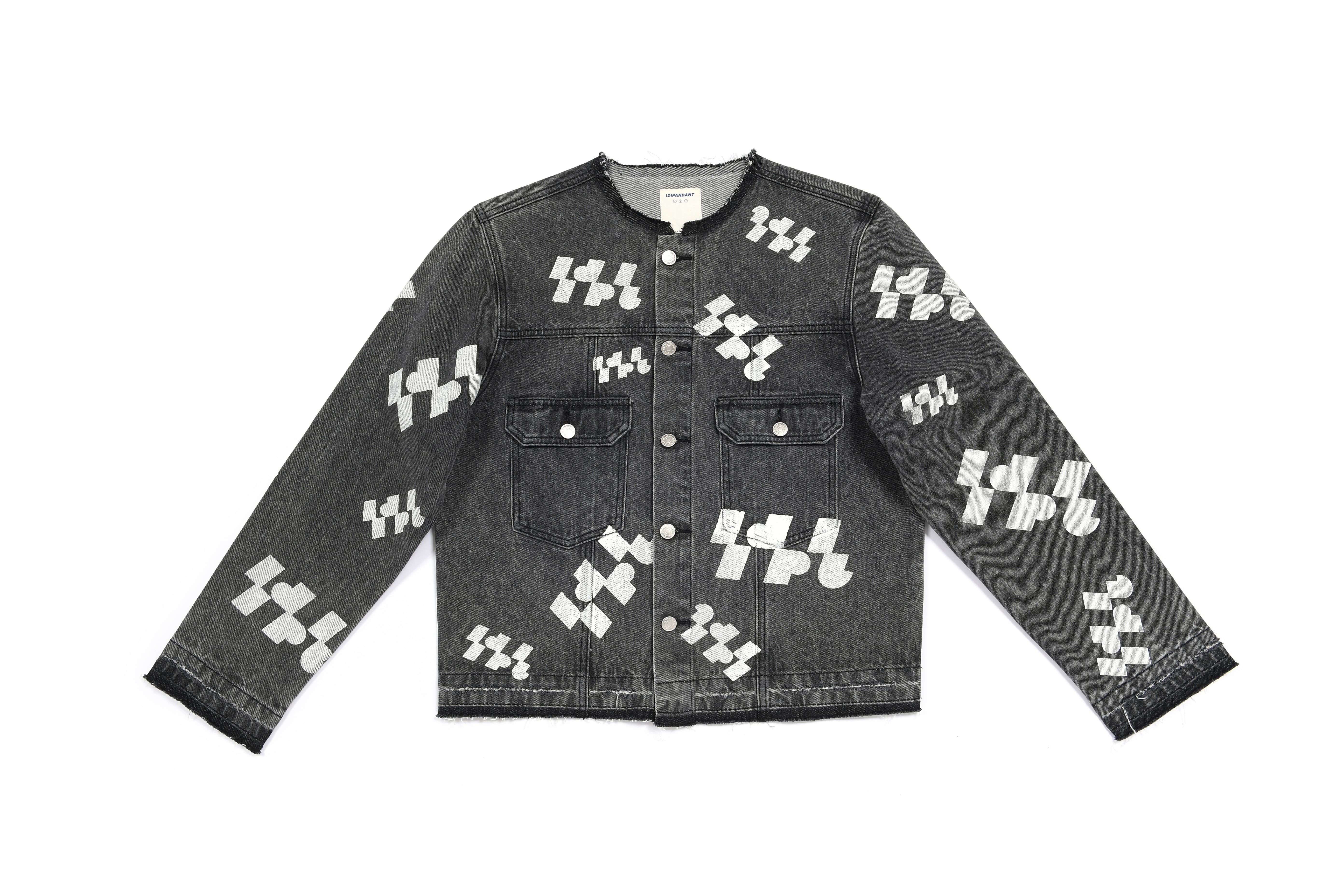 *Pre-order* All Over Logo Graphic Collarless Denim Jacket