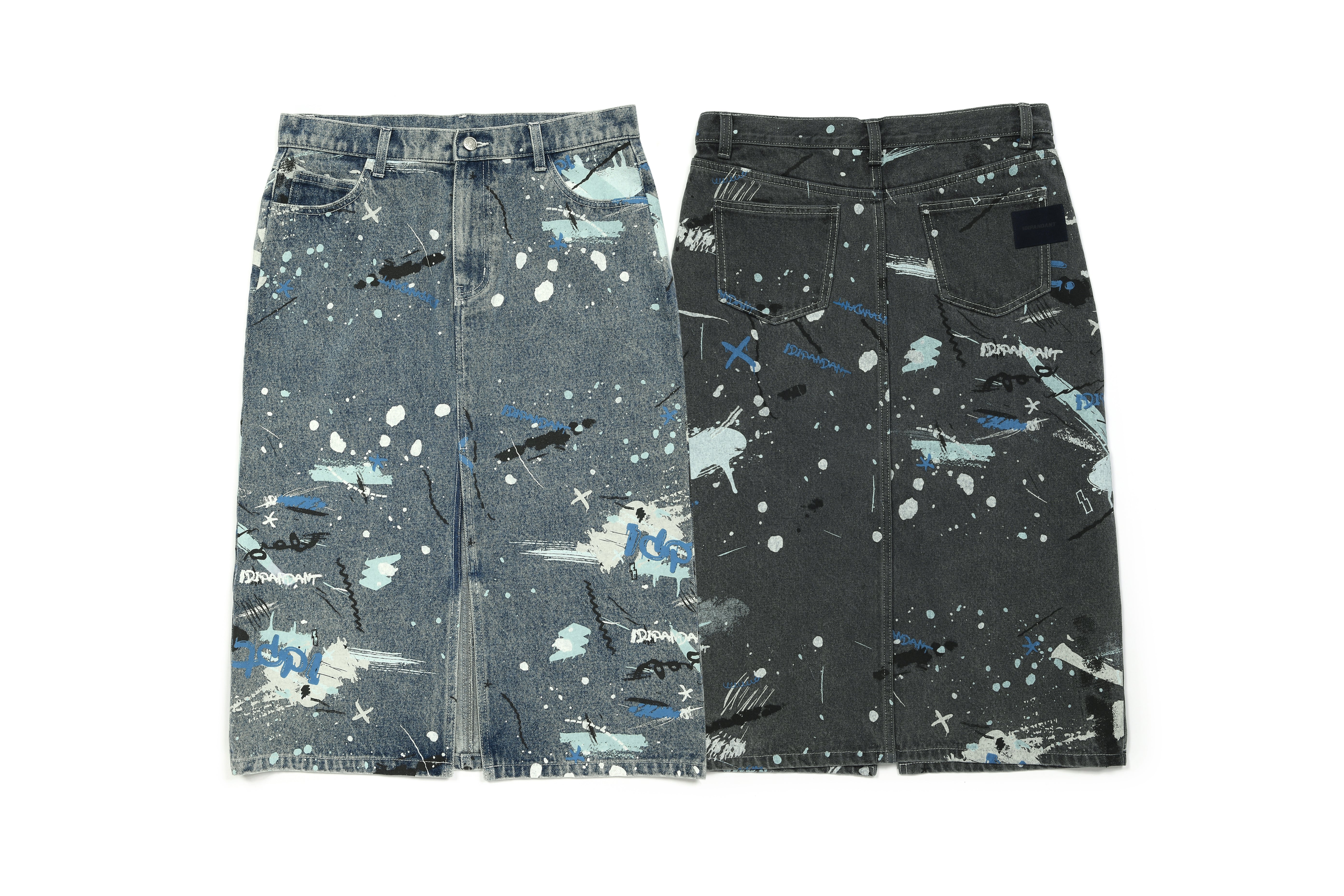 *Pre-order* All Over Logo Graphic Denim Midi Skirt