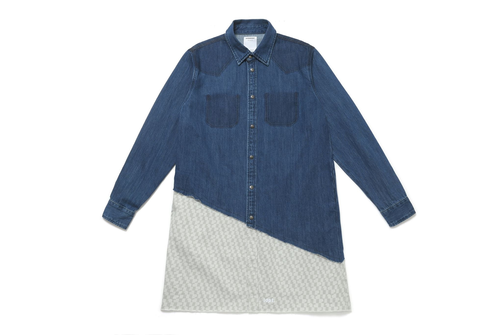 Denim and Logo Graphic Patched Long Shirt